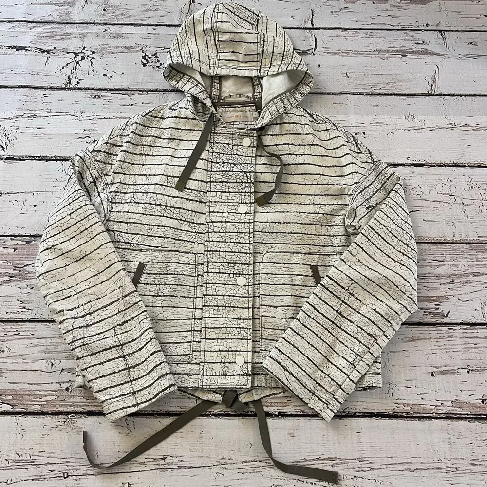 Tory Burch Piece &‎ Co Nadia Hooded Crop Jacket Olive White Size 4 Women's